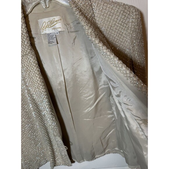 Rickie Freeman for Tj Nites Blazer Wm Sz 8 Clear Iridescent Seed Bead 100% Silk - Picture 10 of 10